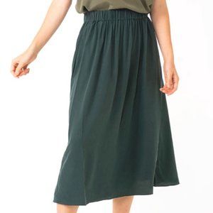 Grana Silk Full Midi Skirt in Jewel Green 🦚